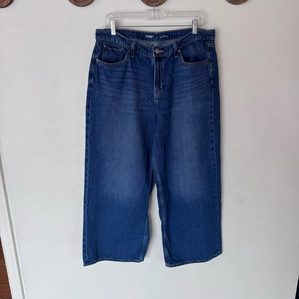 Old navy drapery denim high rise baggy Wide-Leg Denim Jeans size 14 - Picture 2 of 8